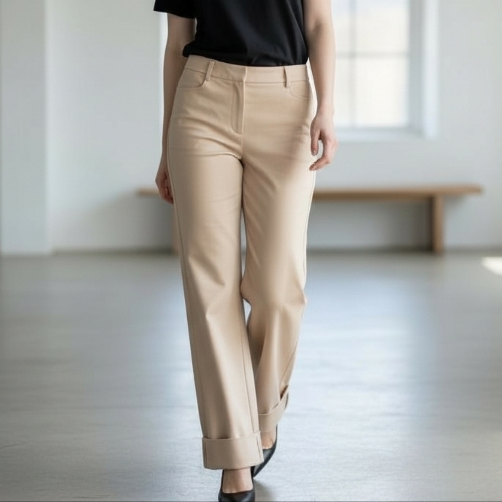 Vintage Tracy Evans NWT High Waisted Cuffed Flare Leg Tan Button Zip Trousers 7